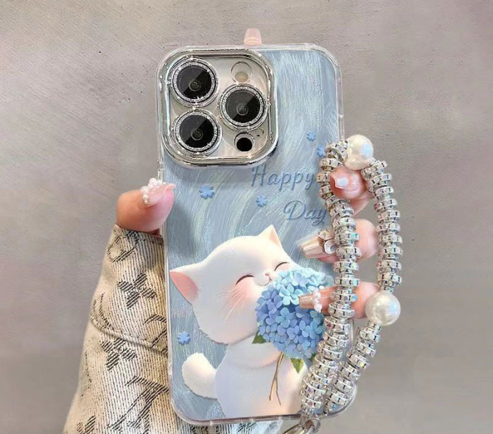 For iPhone 17 Air 17 Pro Max 16 15 14 13 12 11 Fashion Phone Case Bouquet Cat