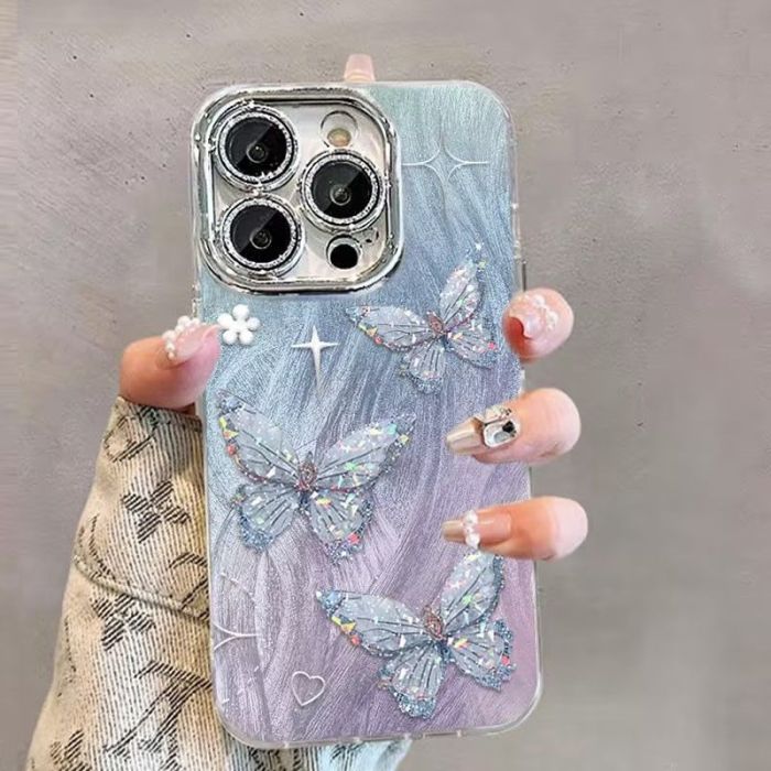 For iPhone 17 Air 17 Pro Max 16 15 14 13 12 11 Phone Case Butterfly w/Bracelet