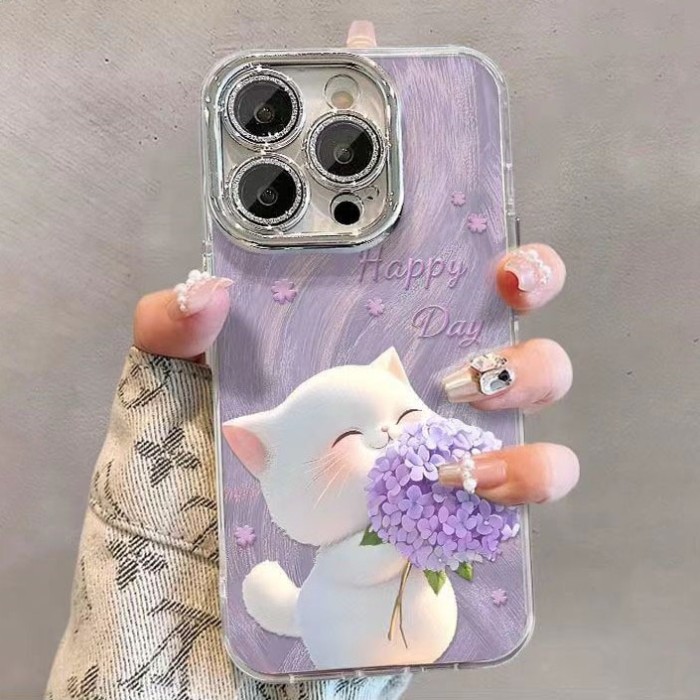 For iPhone 17 Air 17 Pro Max 16 15 14 13 12 11 Fashion Phone Case Bouquet Cat
