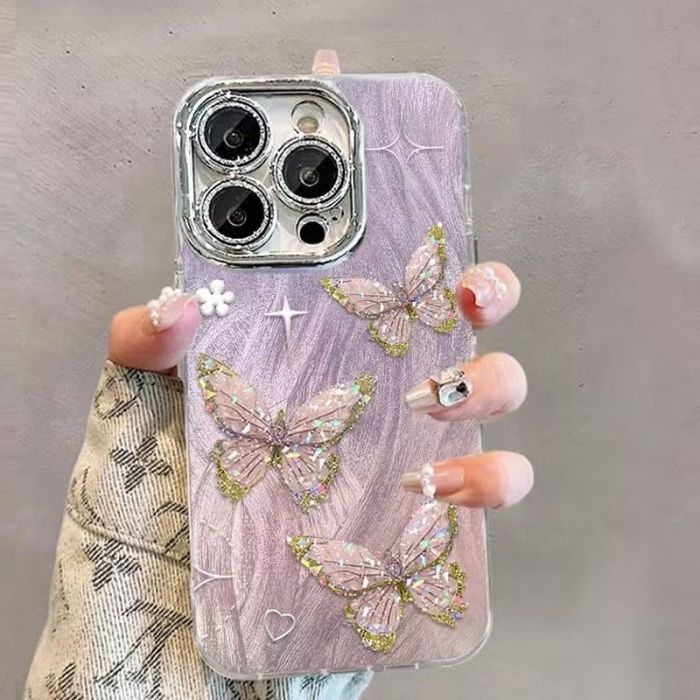 For iPhone 17 Air 17 Pro Max 16 15 14 13 12 11 Phone Case Butterfly w/Bracelet