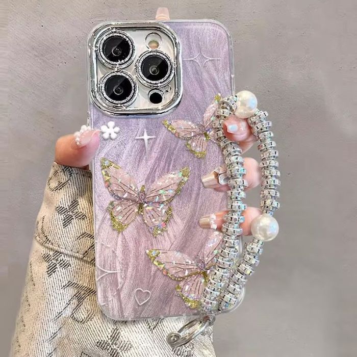 For iPhone 17 Air 17 Pro Max 16 15 14 13 12 11 Phone Case Butterfly w/Bracelet