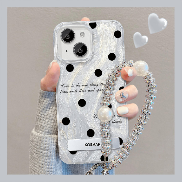For iPhone 17 Air 17 Pro Max 16 15 14 13 12 11 XR XS Phone Case Dot Bow Bracelet