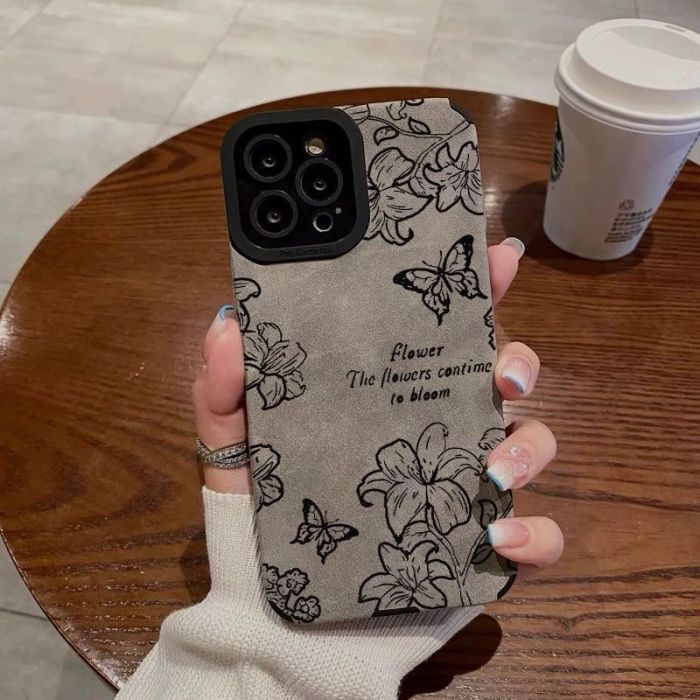 For iPhone 17 Air 17 Pro Max 16 15 14 13 12 11 XR XS Phone Case Leather Flower