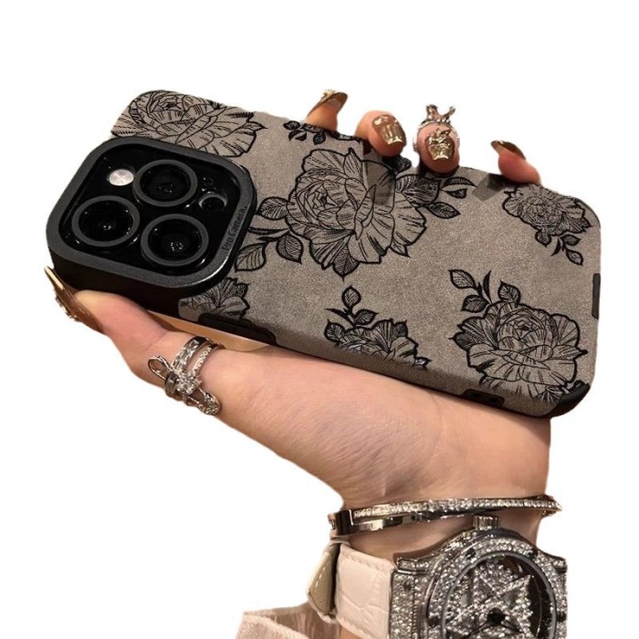 For iPhone 17 Air 17 Pro Max 16 15 14 13 12 11 XR XS Phone Case Leather Flower