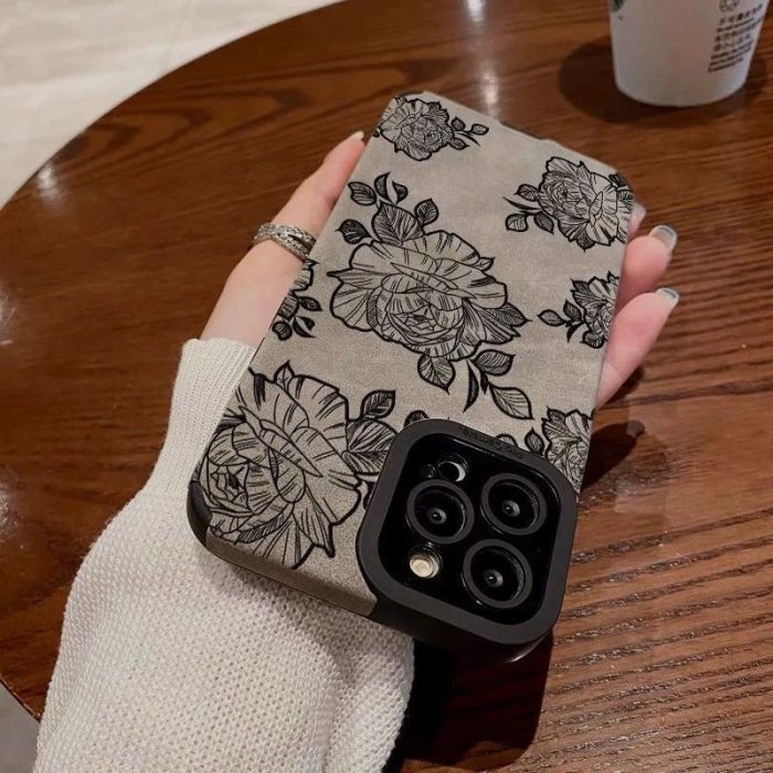 For iPhone 17 Air 17 Pro Max 16 15 14 13 12 11 XR XS Phone Case Leather Flower