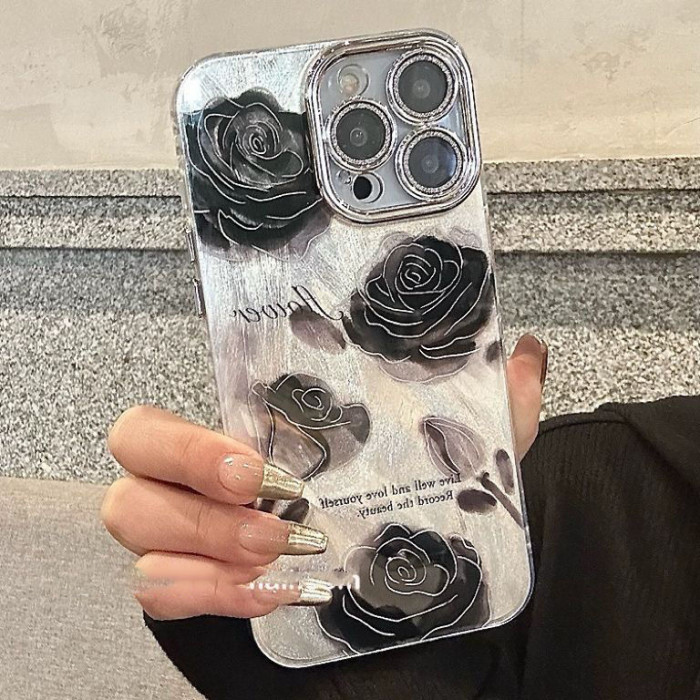 For iPhone 17 Air 17 Pro Max 16 15 14 13 12 11 Phone Case Rose Glitter Cover New
