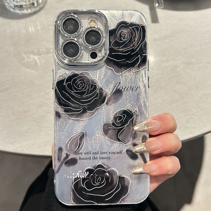 For iPhone 17 Air 17 Pro Max 16 15 14 13 12 11 Phone Case Rose Glitter Cover New