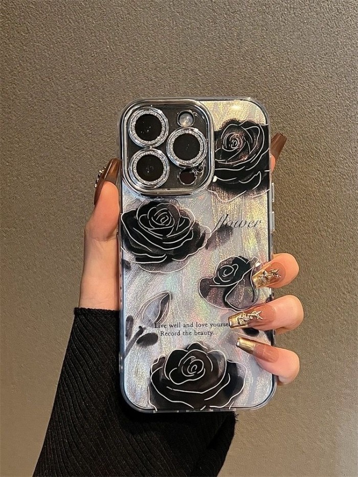 For iPhone 17 Air 17 Pro Max 16 15 14 13 12 11 Phone Case Rose Glitter Cover New