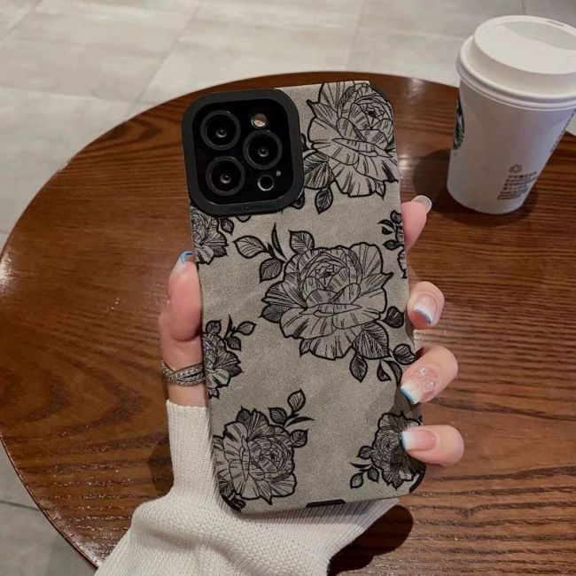 For iPhone 17 Air 17 Pro Max 16 15 14 13 12 11 XR XS Phone Case Leather Flower