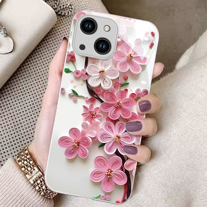For iPhone 17 Air 17 Pro Max 16 15 14 13 12 11 XR 7 XS Phone Case Peach Blossom
