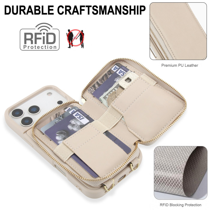 For iPhone 17 Air 17 Pro Max 16 15 14 13 12 11 XR 8 XS Phone Cover Zipper Wallet