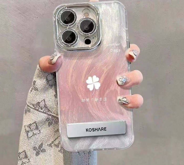 For iPhone 17 Air 17 Pro Max 16 15 14 13 12 11 Phone Case Floral Clover Cover W/bracket bracelet