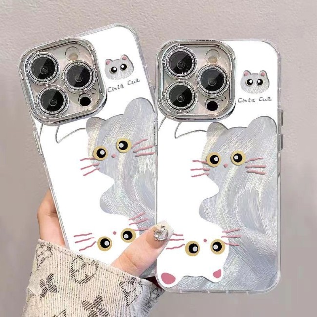 For iPhone 17 Air 17 Pro Max 16 15 14 13 12 11 Phone Case Cute White Cat Cover