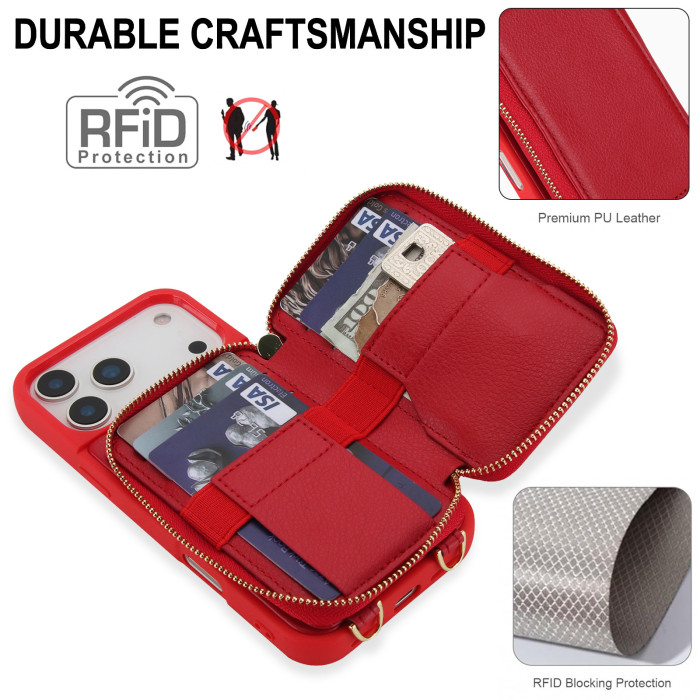 For iPhone 17 Air 17 Pro Max 16 15 14 13 12 11 XR 8 XS Phone Cover Zipper Wallet