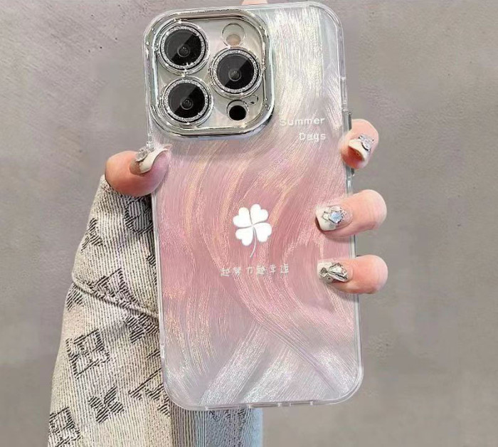 For iPhone 17 Air 17 Pro Max 16 15 14 13 12 11 Phone Case Floral Clover Cover W/bracket bracelet