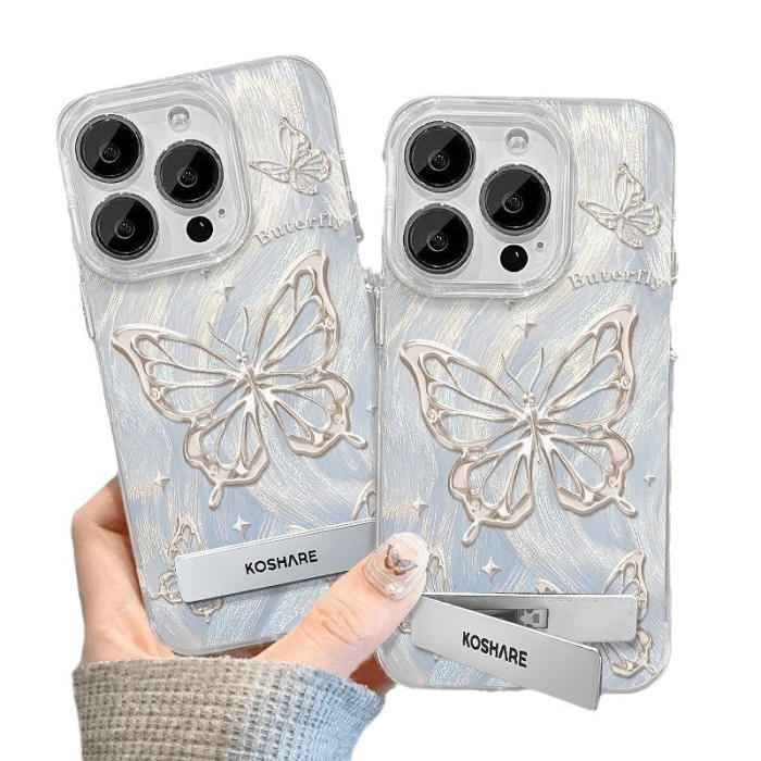 For iPhone 17 Air 17 Pro Max 16 15 14 13 12 11 XR Phone Case Butterfly Bracket