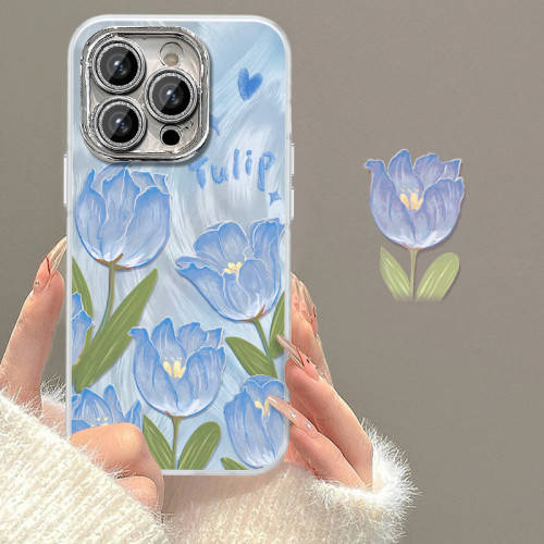 For iPhone 17 Air 17 Pro Max 16 15 14 13 12 11 Phone Cover Feather Yarn Tulip