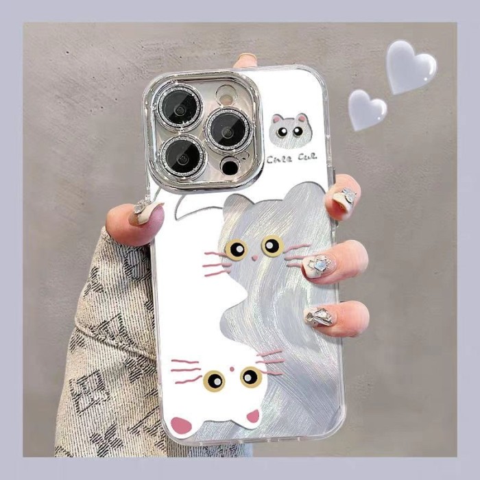For iPhone 17 Air 17 Pro Max 16 15 14 13 12 11 Phone Case Cute White Cat Cover