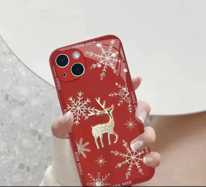 For iPhone 17 Air 17 Pro Max 16 15 14 13 12 11 XR 7 8 Phone Cover Snowflake Deer