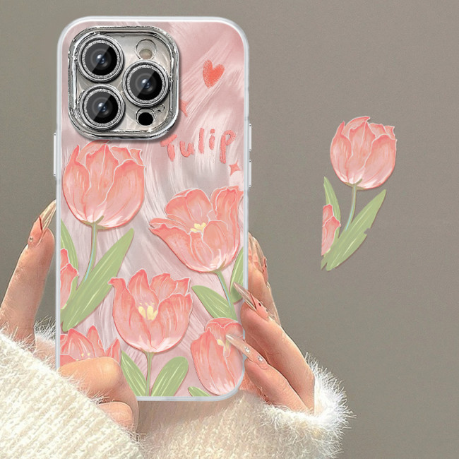 For iPhone 17 Air 17 Pro Max 16 15 14 13 12 11 Phone Cover Feather Yarn Tulip