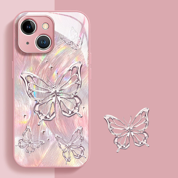 For iPhone 17 Air 17 Pro Max 16 15 14 13 12 11 XR XS Phone Case Silver Butterfly