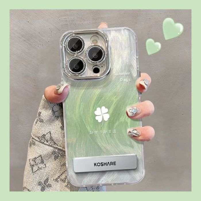 For iPhone 17 Air 17 Pro Max 16 15 14 13 12 11 Phone Case Floral Clover Cover W/bracket bracelet