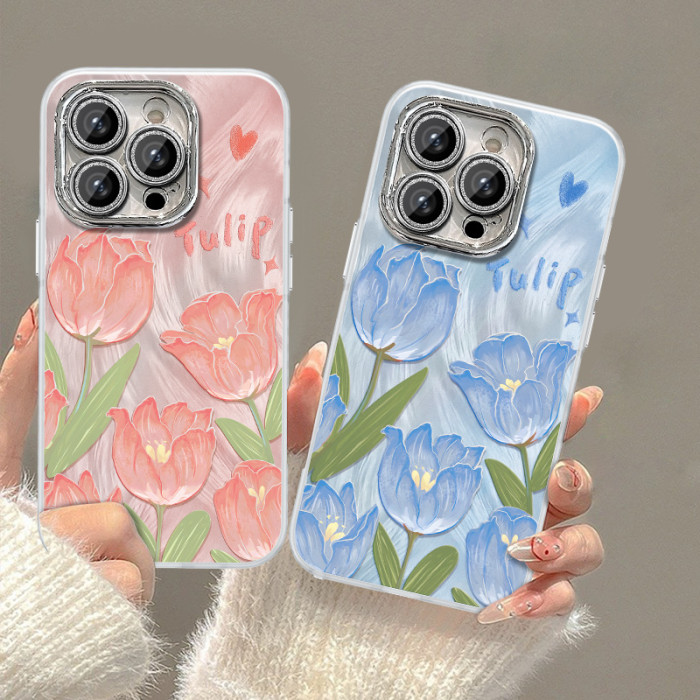 For iPhone 17 Air 17 Pro Max 16 15 14 13 12 11 Phone Cover Feather Yarn Tulip