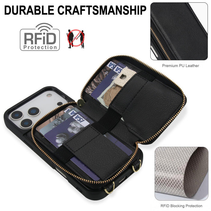 For iPhone 17 Air 17 Pro Max 16 15 14 13 12 11 XR 8 XS Phone Cover Zipper Wallet