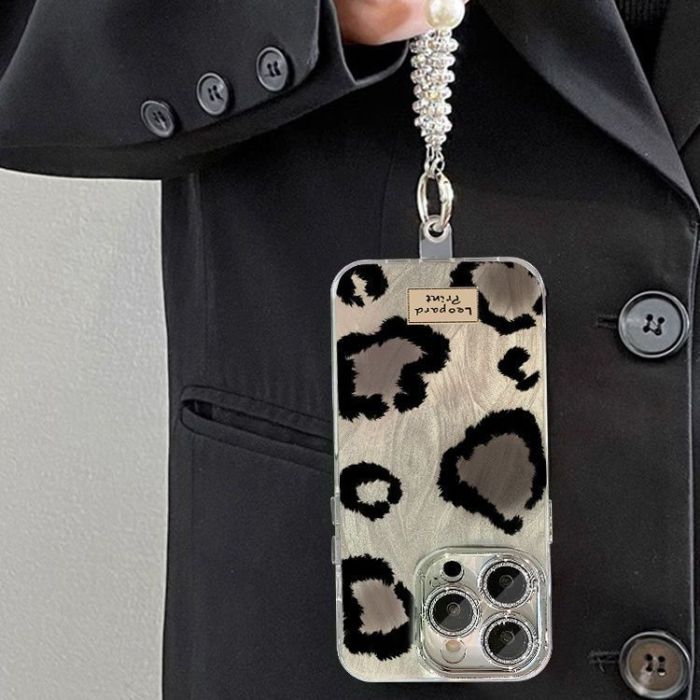For iPhone 17 Air 17 Pro Max 16 15 14 13 12 11 XR Phone Case  Leopard w/bracelet