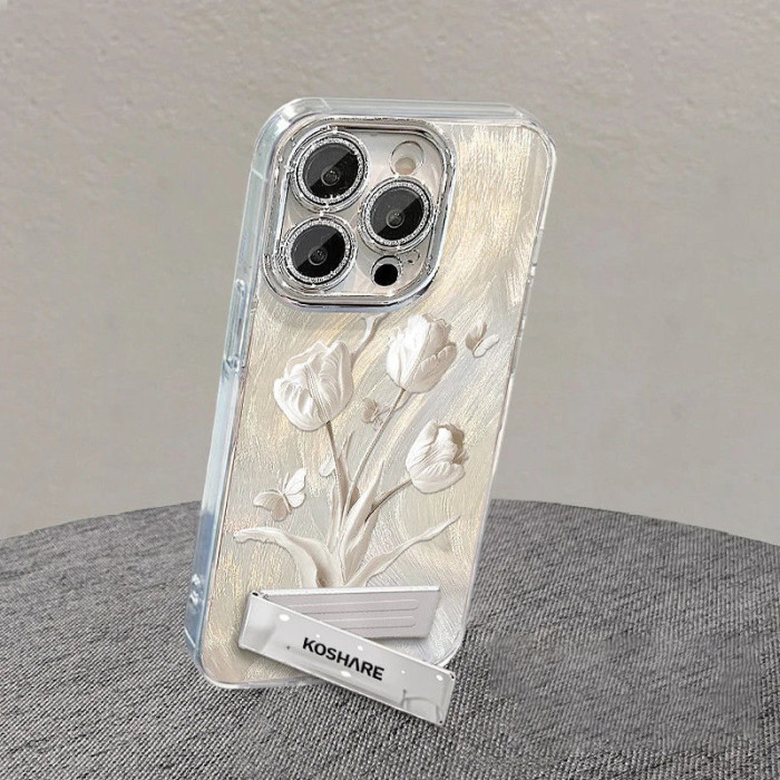 For iPhone 17 Air 17 Pro Max 16 15 14 13 12 11 XR Phone Cover Love Tulip Luxury