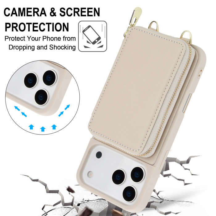 For iPhone 17 Air 17 Pro Max 16 15 14 13 12 11 XR 8 XS Phone Cover Zipper Wallet