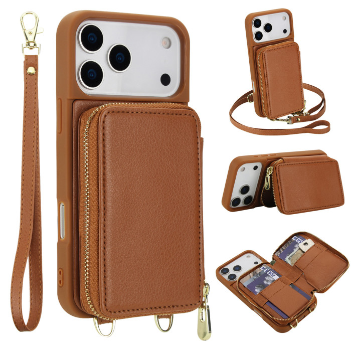 For iPhone 17 Air 17 Pro Max 16 15 14 13 12 11 XR 8 XS Phone Cover Zipper Wallet