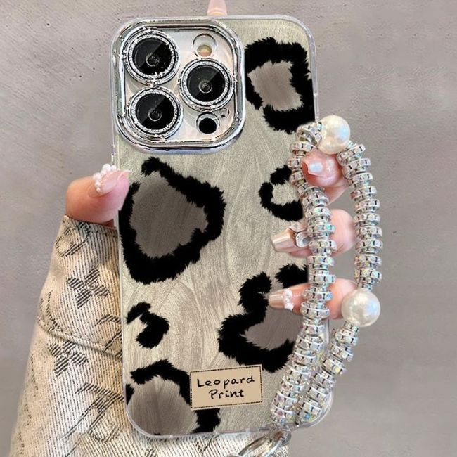 For iPhone 17 Air 17 Pro Max 16 15 14 13 12 11 XR Phone Case Leopard w/bracelet