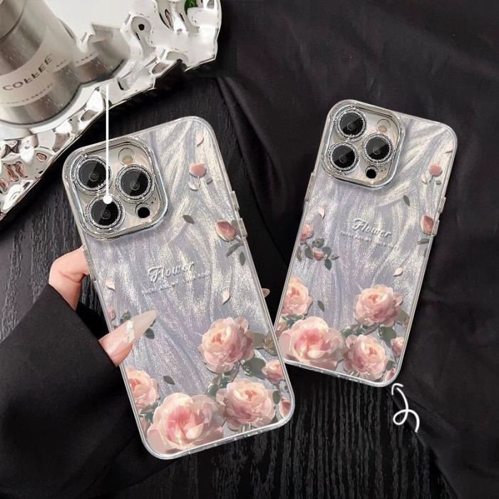 For iPhone 17 Air 17 Pro Max 16 15 14 13 12 11 XR XS Phone Case Pink Roses New