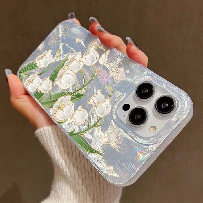 For iPhone 17 Air 17 Pro Max 16 15 14 13 12 11 Phone Case Glitter Flower Cover