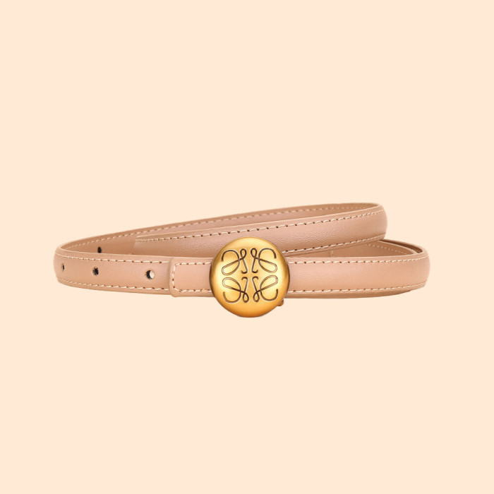 Women's Leather Belt Gold Round Buckle Black Business Casual Jeans dresses suits
