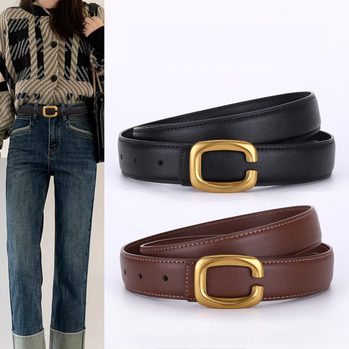 Gold-Lettered Leather Belt Trendy Elegance Dresses Trousers Business Casual