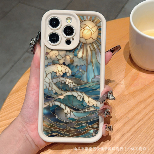 For iPhone 17 Air 17 Pro Max 16 15 14 13 12 11 XR 7 8 XS Phone Cover Waves Sun