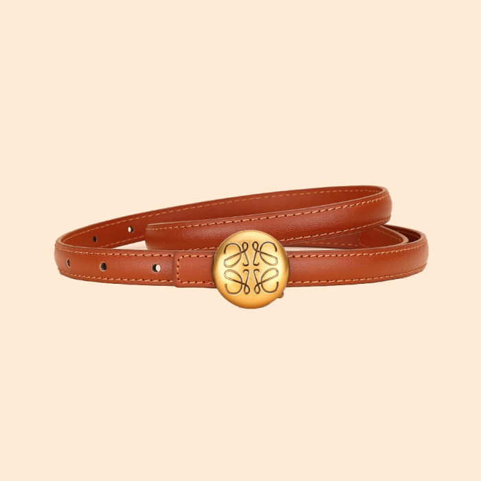 Women's Leather Belt Gold Round Buckle Black Business Casual Jeans dresses suits