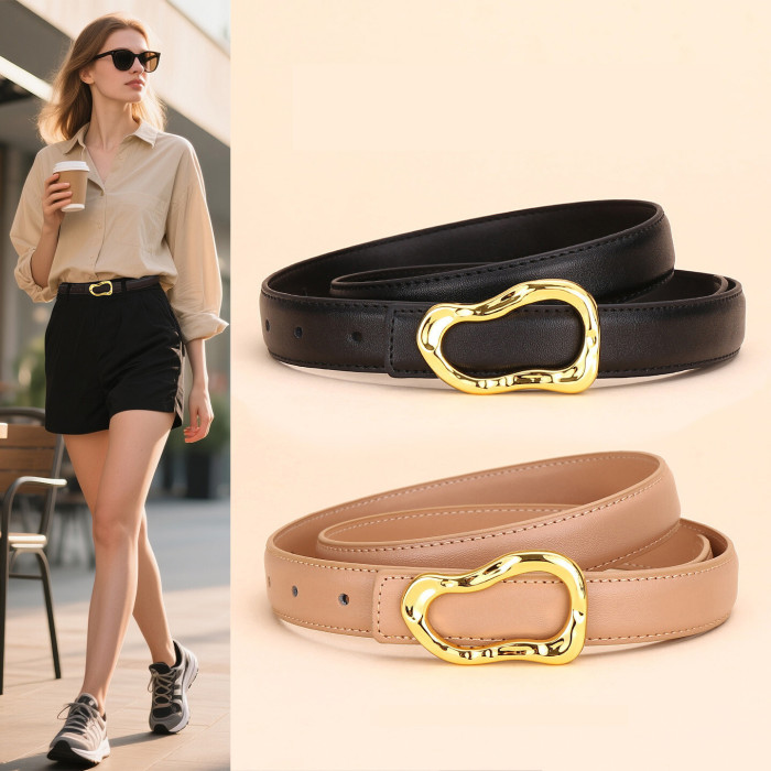 Women's Leather Belt Black Gold Elegant Versatile Business Casual Jeans Culottes
