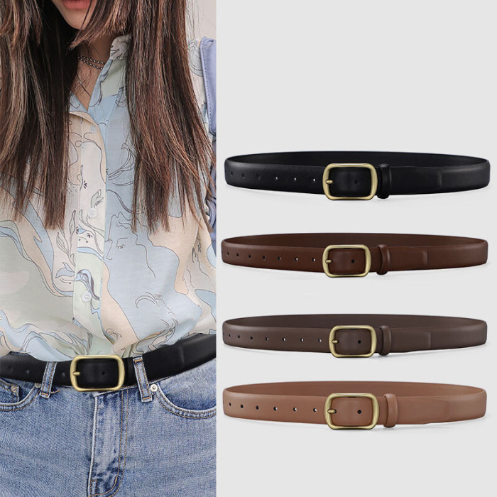 Black Gold Leather Belt Minimalist Elegance Business Casual Jeans Suits Trousers