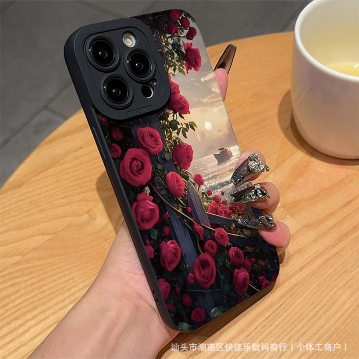 For iPhone 17 Air 17 Pro Max 16 15 14 13 12 11 XR 7 8 XS Phone Cover Romantic Red Rose