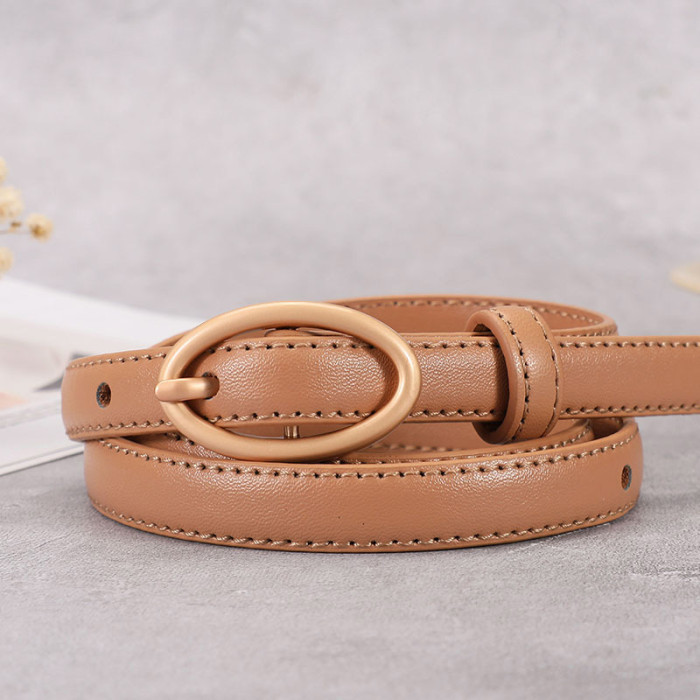 Slim Leather Belt Gold Oval Elegant Business Casual Vintage Suits Dresses Jeans
