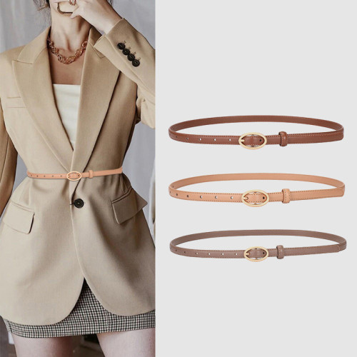 Slim Leather Belt Gold Oval Elegant Business Casual Vintage Suits Dresses Jeans