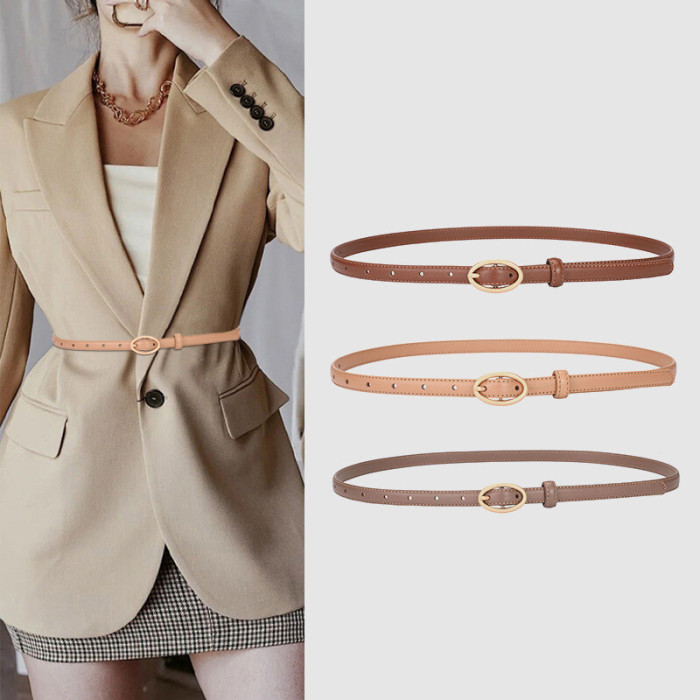 Slim Leather Belt Gold Oval Elegant Business Casual Vintage Suits Dresses Jeans