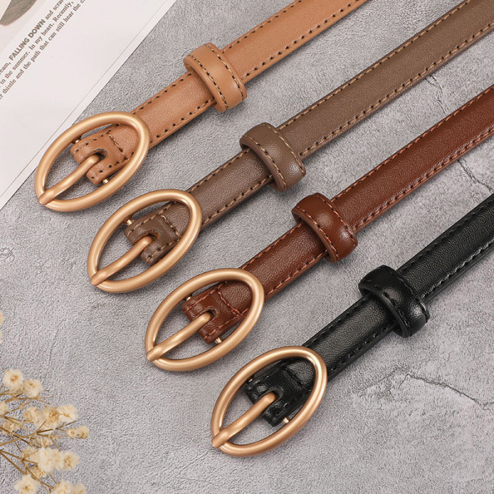 Slim Leather Belt Gold Oval Elegant Business Casual Vintage Suits Dresses Jeans