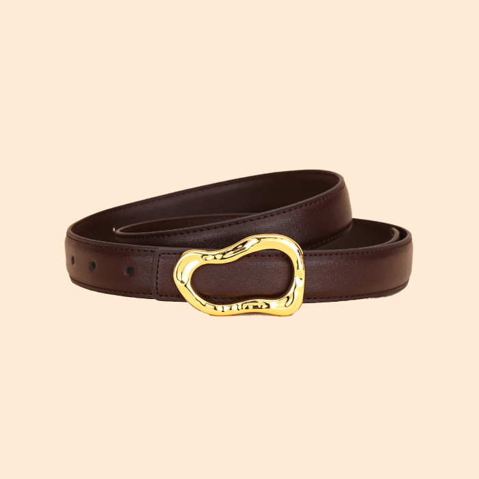 Women's Leather Belt Black Gold Elegant Versatile Business Casual Jeans Culottes