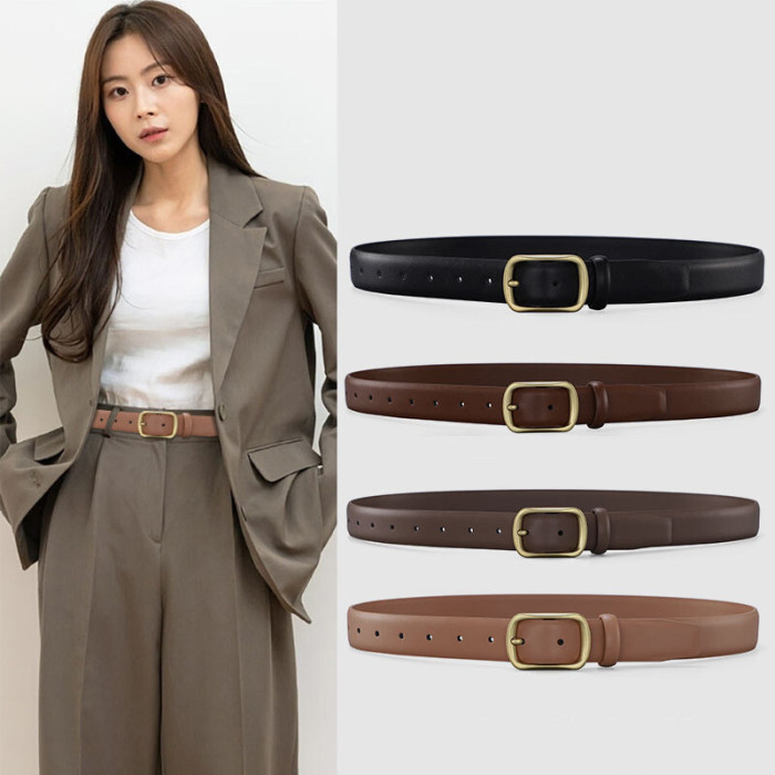 Black Gold Leather Belt Minimalist Elegance Business Casual Jeans Suits Trousers