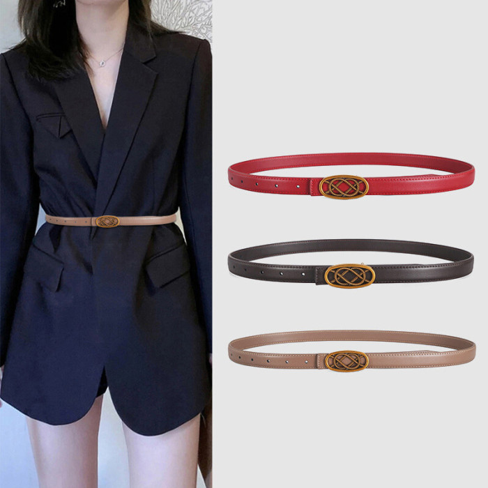 Oval Buckle Leather Belt Business Casual Versatile Jeans Dresses Suits fashion