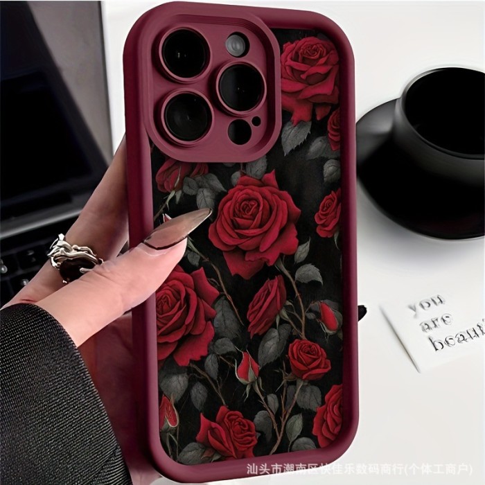 For iPhone 17 Air 17 Pro Max 16 15 14 13 12 11 XR 7 8 XS Phone Cover Red Rose
